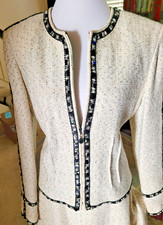 St. John COUTURE Embellished Trim Designer Jacket Animal Print Silk Lining 10