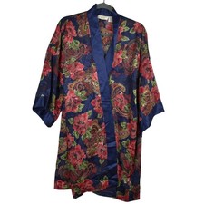 Vintage Victoria's Secret Navy Blue Floral Sheer Kimono Robe One Size No Belt