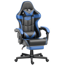 Gaming Chair Footrest Massage Lumbar Ergonomic High Back Swivel Blue