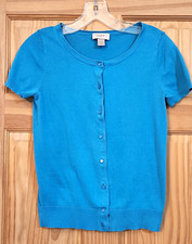 LOFT Women  s Blue Solid Lightweight Knit Button-Front Scoop Neck Cardigan XS