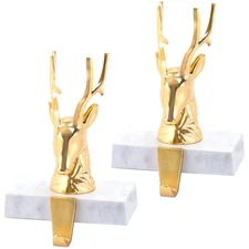 Christmas Stocking Holders Set 2 Reindeer Mantle Hooks Metal Decor Fireplace