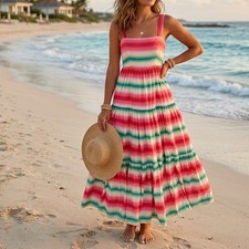 J. Crew Maxi Dress 2 Multicolor Rainbow Striped Tiered Maximalism Party Formal