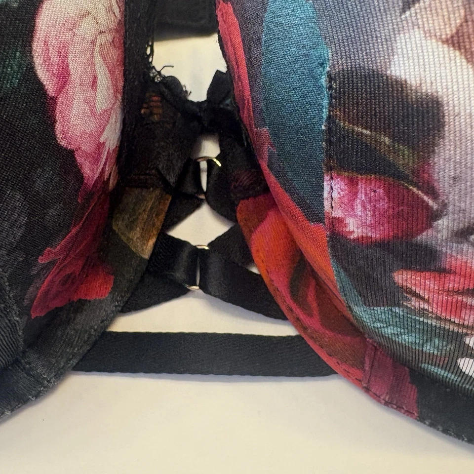 Sujetador Cacique Seriously Sexy Boost Balconette Talla Grande 40C Negro Floral Rosa Encaje Foto 3 de 4