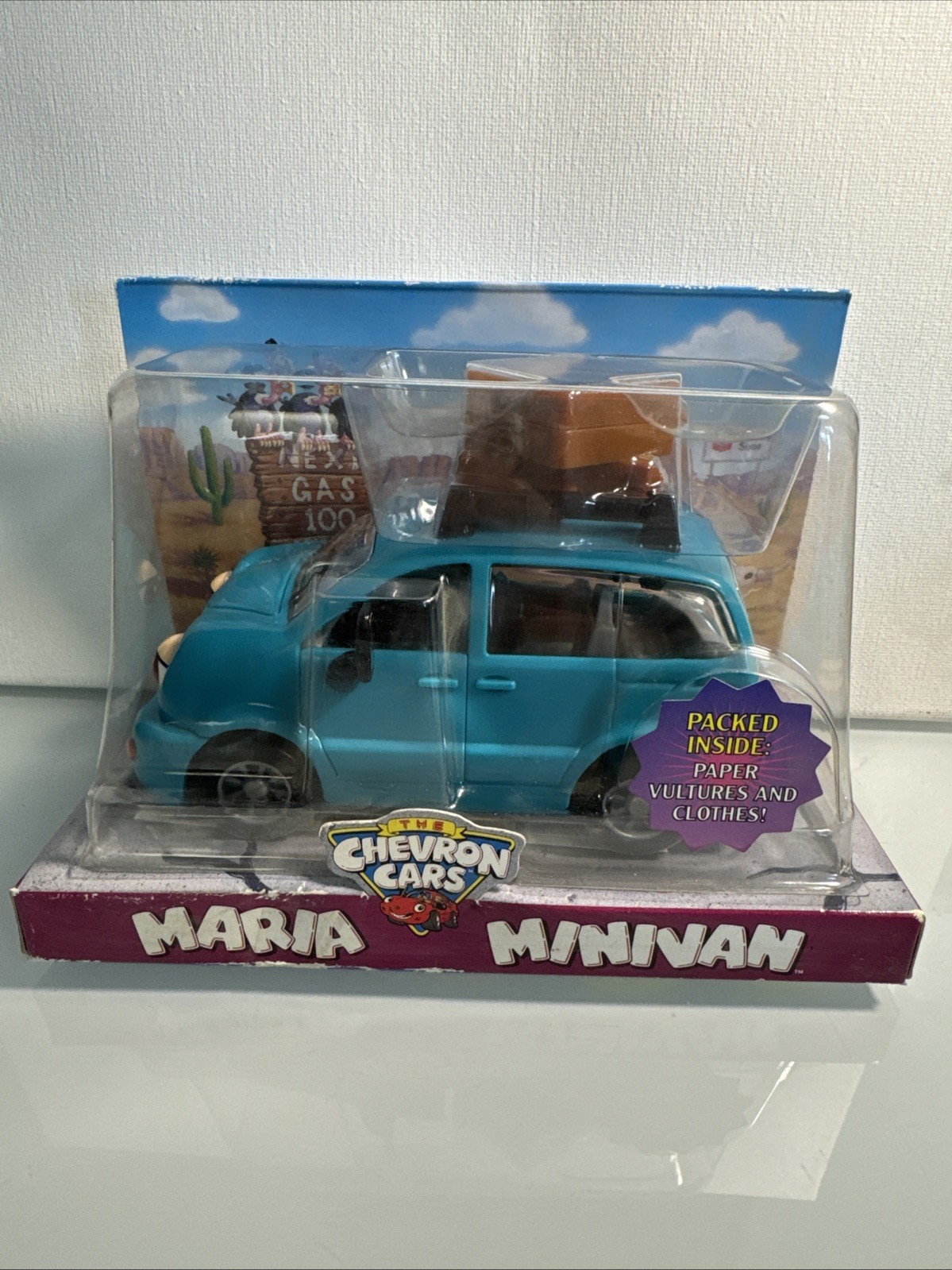 The Chevron Cars 2006 Maria Minivan Toy In Package Paper Punchouts Teal Travel