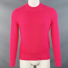 AMI by ALEXANDRE MATTIUSSI Size S Fuchsia Rib Knit Cotton Blend Sweater