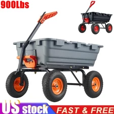 Poly Garden Dump Cart, 900Lbs Heavy Duty Utility Dump Wagon Yard Cart ,10" Tires