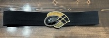 VTG 80  s Black Stretch Belt With Black  Gold Art Deco Style Buckle S/M