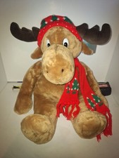 VTG 1986 Large 22 Commonwealth Moose Plush Stuffed Christmas Toy W/Scarf Hat