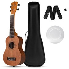 21" Soprano Mahogany Wooden Ukelele Set with Gig Bag, Pick, Adjustable Strap
