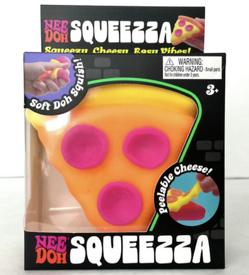 Nee Doh Squeezza Pizza Foam Squeeze Ball, Scented Slow Rising, Orange/Pink, 4in