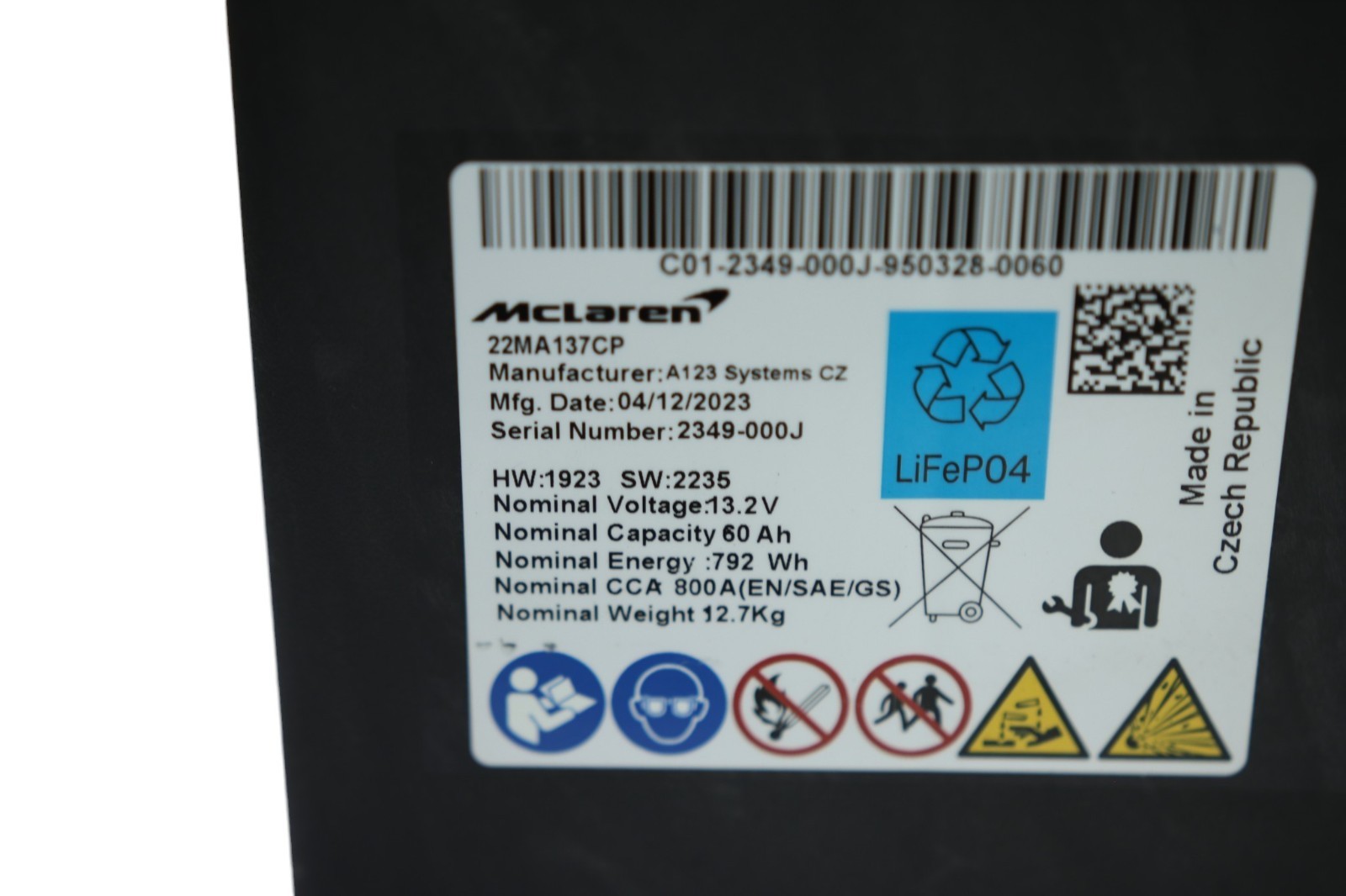 McLaren 570S 2016-2021 RIGHT Battery P/N 22MA137CP