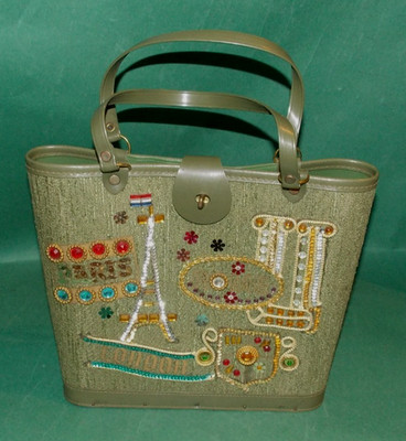 Artisan 1950s Structured Handbag Mid-Century Paris Beaded Vintage Purse Jeweled