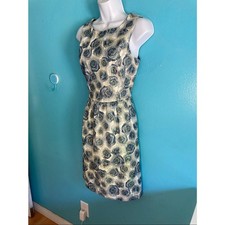 Belle Badgley Mischka Dress Poly 6 Blue Metallic Jacquard Floral Cocktail Mini