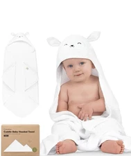 KeaBabies Hooded Baby Towel for Newborn - Viscose Derived Regular 35x35, Lamb 