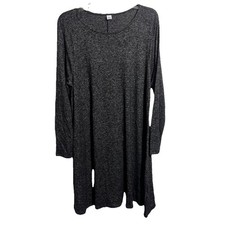 Old Navy Sz Large Grey Stretchy Causal V Neck Long Sleeve Shirt Dress Approx 37”