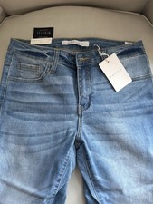 Nature Distressed Lace Trim Light Blue Super Stretch Ankle Women's Jeans Denim