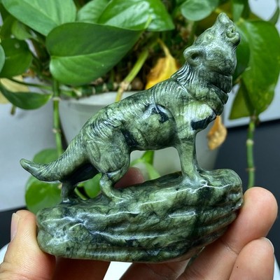 3.4'' Natural Green Jade Quartz Crystal Carved Wolf skull reiki healing gift 1pc