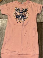 KENZO KIDS GIRLS SWEATSHIRT DRESS SHORT SLEEVE TIGER PINK SZ 10A /140