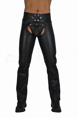 Hochwertige leder chaps schwarze Lederchaps mit Knöpfe leather chaps lederhose