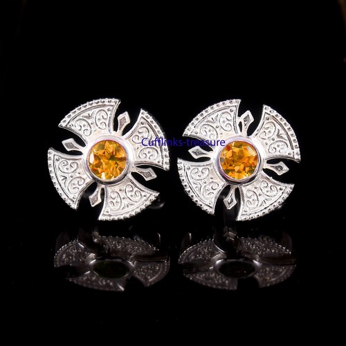 Natürliche Citrin Edelsteine 925 Sterlingsilber Manschettenknöpfe für Herren #5655 - Bild 5 von 6