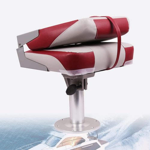 Deluxe Low Back Boat Seat, Fold-Down Fishing Boat Seat Grey/Red - Picture 6 of 7