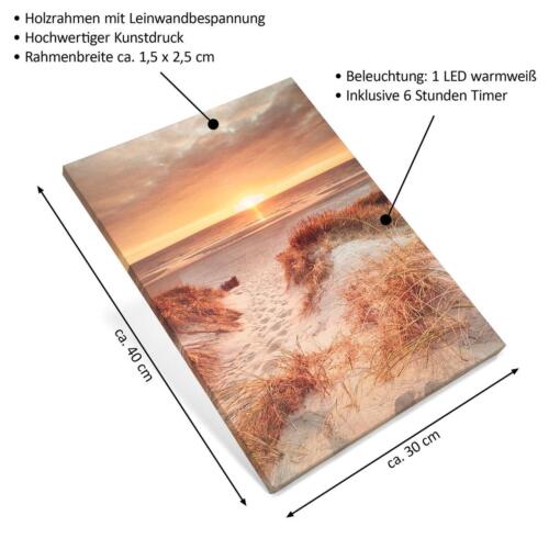 Wandbild mit LED Kunstdruck mit Beleuchtung Abend am Strand 30x40 cm inkl. Timer - Bild 7 von 7