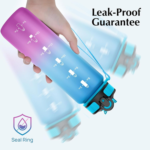 32 Oz Water Bottle with Time Marker, Carry Strap, Leak-Proof Tritan Bpa-Free, En - Picture 5 of 6