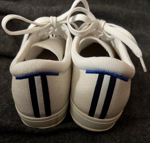 Rothys SZ 9 Vanilla White/Blue Tennis Shoes Stretch Knit Lace Up Rothy’s Sneaker - Picture 4 of 7