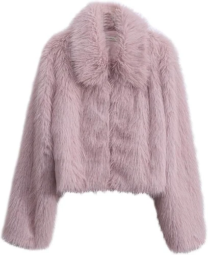Women' Faux Fur Short Long Sleeve Jacket Zipper Warm Coat Faux Fur - Foto 14 di 28