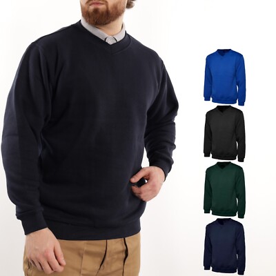 Herren schlichtes schwarzes V-Ausschnitt Arbeitssweatshirt Gr. XS bis 4XL - ARBEITSPULLOVER FREIZEIT