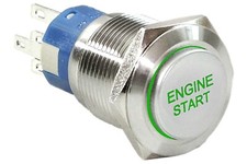 3/4" Start Engine Stainless Steel Push Button Switch w/ Green LED Light 19mm 12V