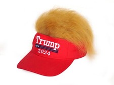 2024 President Donald TRUMP Red Trumpy Visor Hat w/Gold Hair Golf Cap Wig MAGA