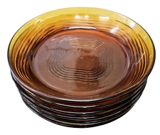 Vintage Amber Glass Serving 6 Dessert Dish Durax- Made In France 19.5cm
