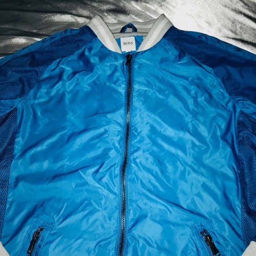 Rare Hugo Boss Nylon Track Jacket Windbreaker Light Blue Medium 16-M Glanz Shiny - Picture 4 of 8