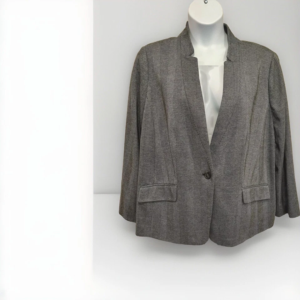 TALBOTS CLASSICS $179 Aberdeen Blazer Jacket 22W Black/White Herringbone - Image 2 of 4