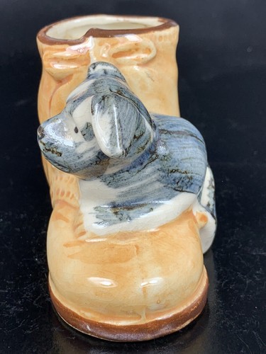 Plantador Perro Terrier Cerámica Cachorro Perro en Bota Zapato Suculentas De Colección Japón - Imagen 2 de 13