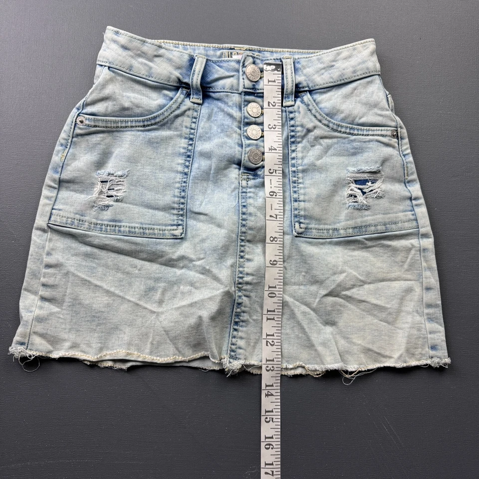 Falda Denim Justice Niñas Talla 12 Botón Frontal Envejecido Jean Mini Clásico Y2K Foto 3 de 4
