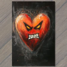 POSTCARD Angry Red Heart Expressing Intense Emotion Love Vibrant Rage Fun 1/8