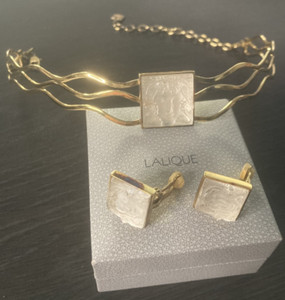 Authentic Lalique Masque de Femme - Gold Plated & Glass Cameo Choker & Matching Earrings