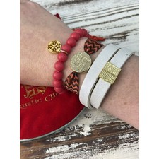 Rustic Cuff 3 Piece Set Bracelets Red Gold Double wrap Beaded