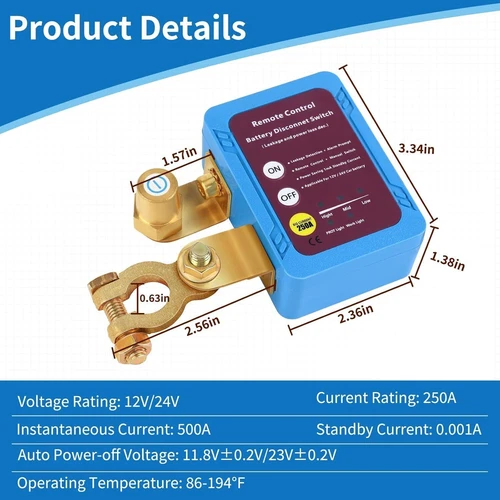 12V 250A Kill Switch Remote Battery Disconnect Switch Battery Cut Off Switch US - Picture 8 of 14