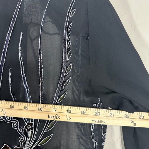 Kimono vintage negro floral transparente Burnout talla M de moda LA Design para mujer - Imagen 7 de 9
