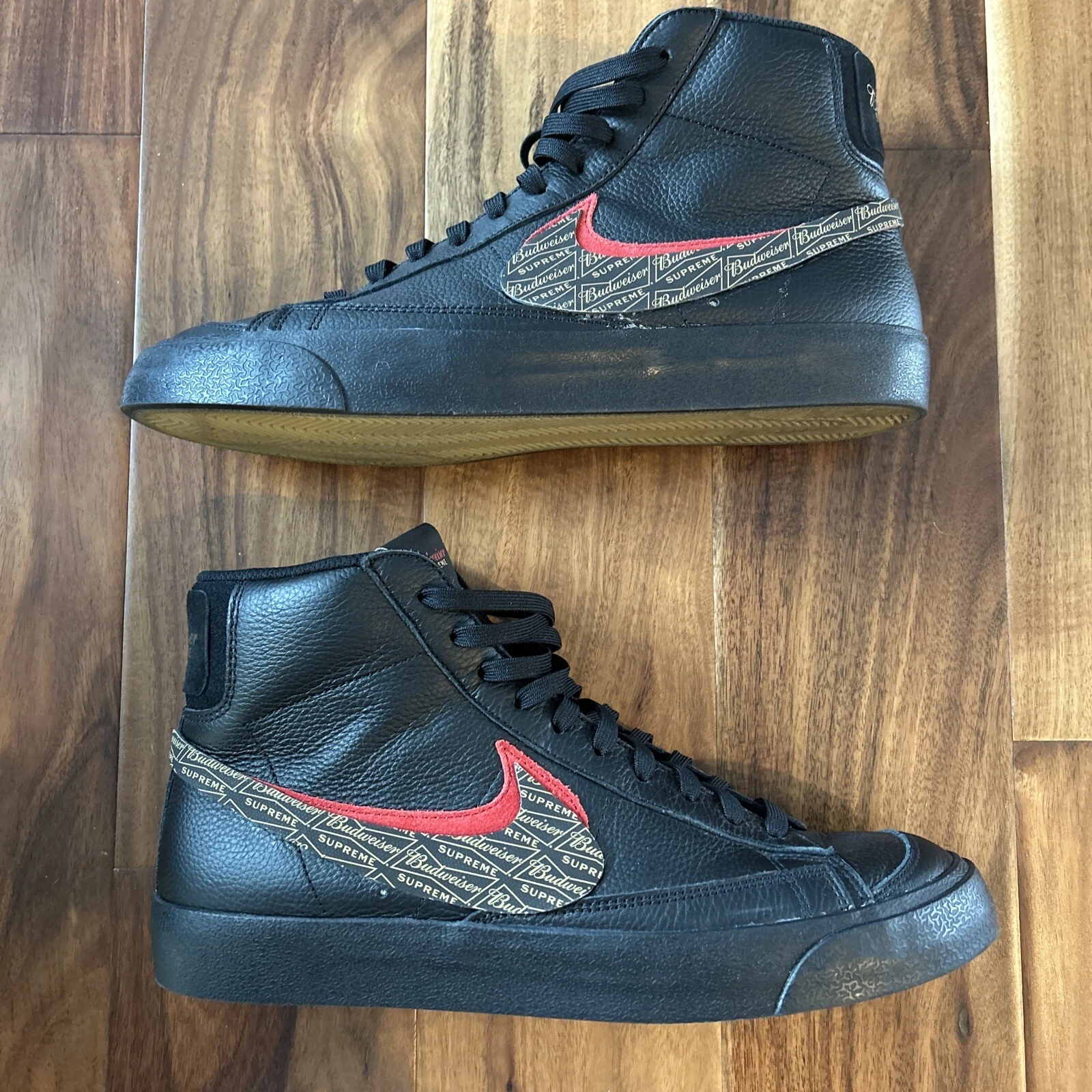 Nike By You ID Blazer cuir moyen noir rouge BUDWEISER SUPREME DO7432 900 TAILLE 10