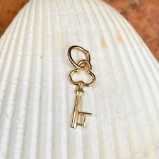 14KT Yellow Gold Tiny Baby-Sized Key Charm Pendant with "T" Initial NEW MINI 