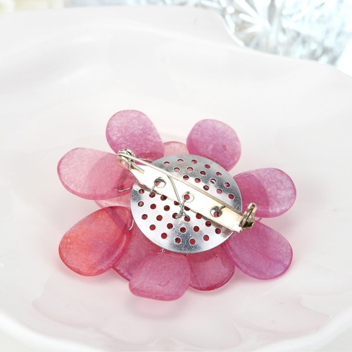 Rose Quartz Stone Azalea Beauty Floral Pin-Brooch - Picture 4 of 6