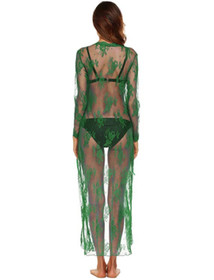 Women Sexy Long Lace Kimono Robe Lingerie Eyelash Babydoll Sheer Cover up Dress