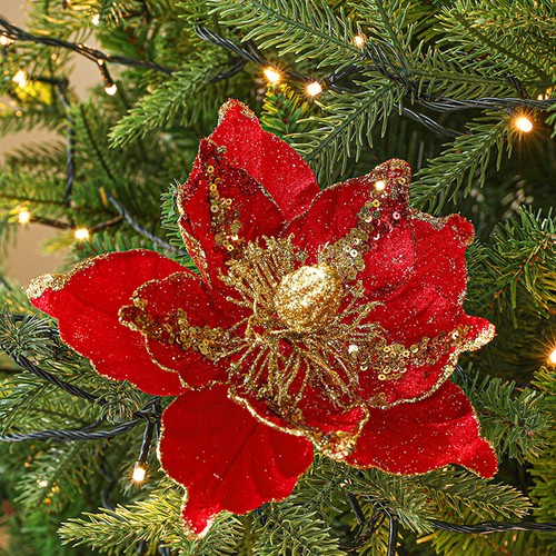 1/2 Stück Weihnachten Weihnachtsstern Glitzer Blume Baumbehang Xmas Party Deko - Bild 6 von 16