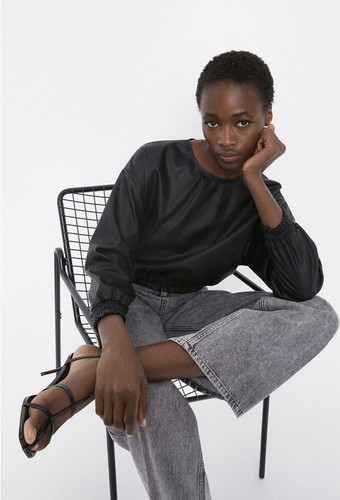 Warehouse Faux Leather Elastic Hem Top In Black. BNWT. RRP £55 UK 8. - Picture 2 of 6