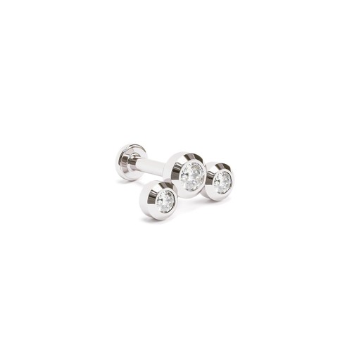 14K REAL Solid Gold Trio Bezel Diamond Curved Stud Helix Cartilage Earring 16G - Picture 6 of 7