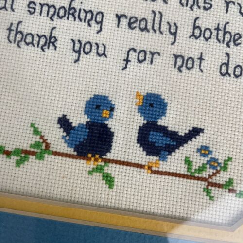 Finished Framed Cross Stitch Anti-Smoking Blue Birds 10 x 10 - Imagen 3 de 6